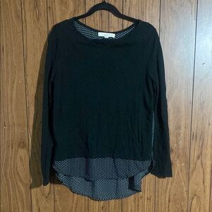 LOFT Black Asymmetrical Long Sleeve Blouse